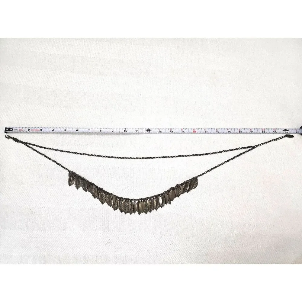 Two Layer Chain & Leaves Necklace Bronze Tone Metal Retired